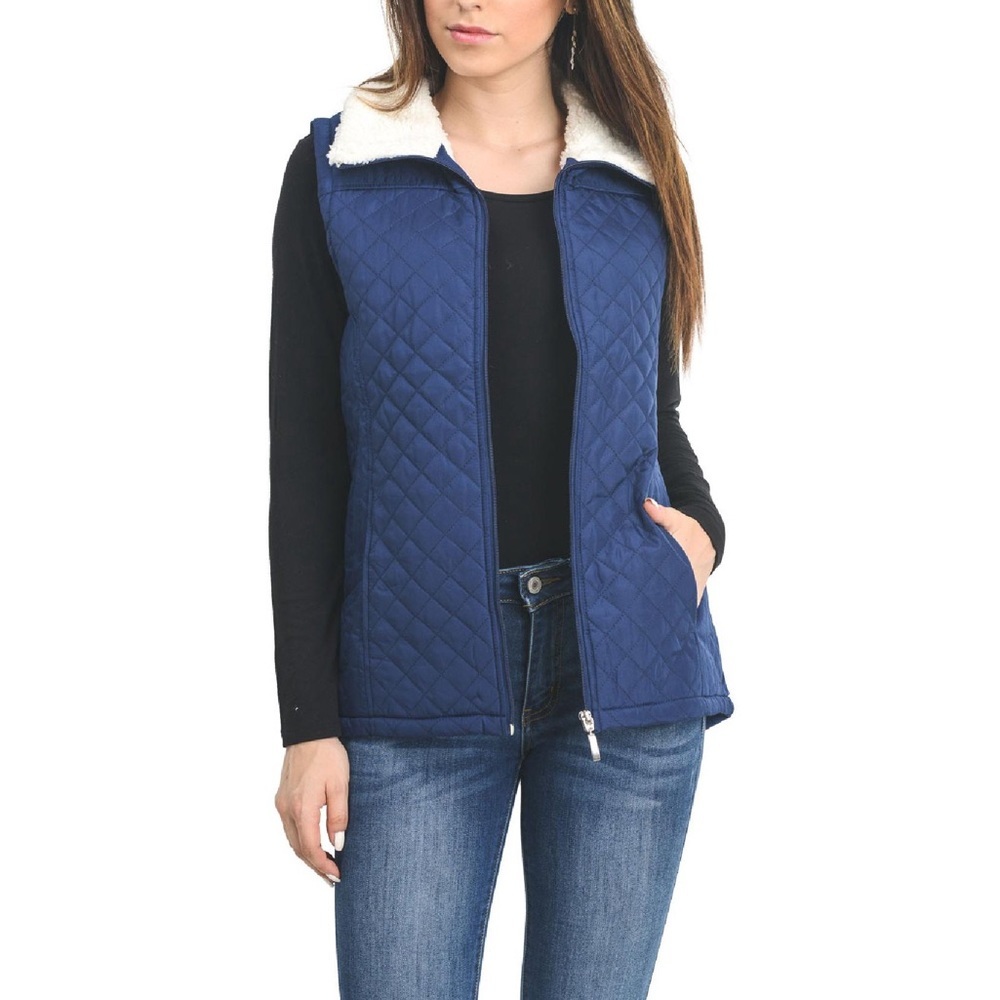 Ambiance Quilted Puffer Sherpa Blue vest, Size S